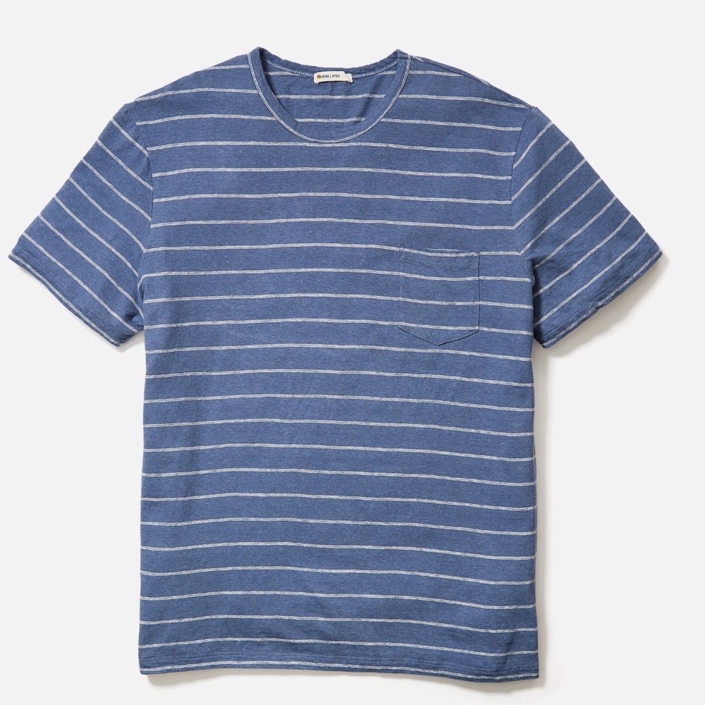 Marine Layer Relaxed Hemp Cotton Tee Parchment Blue Stripe Large New With Tags